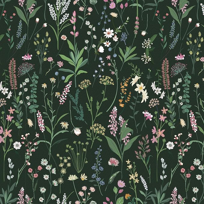 JiffDiff Dark Green Botanical Floral Peel and Stick Wallpaper 17.3" x 1181" | Waterproof Removable Self Adhesive Wallpaper, Dark Farm Wildflower Stick on Wallpaper for Home Bedroom Contact Paper,142 sq. - Image 8