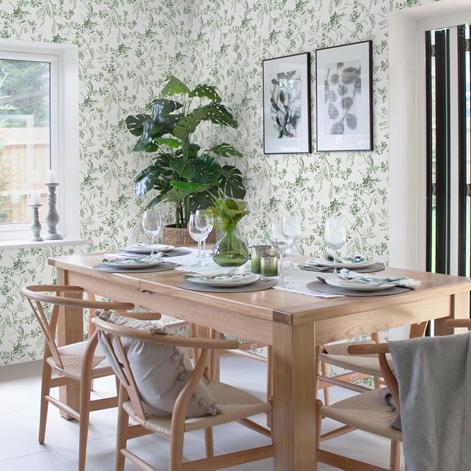 Dimoon 17.3''x393'' Botanical Peel and Stick Wallpaper Green Floral Modern Contact Paper White Bird Wallpaper Removable Renter Friendly Waterproof Embossed Kitchen Bedroom Bathroom Vinyl Roll - Image 8