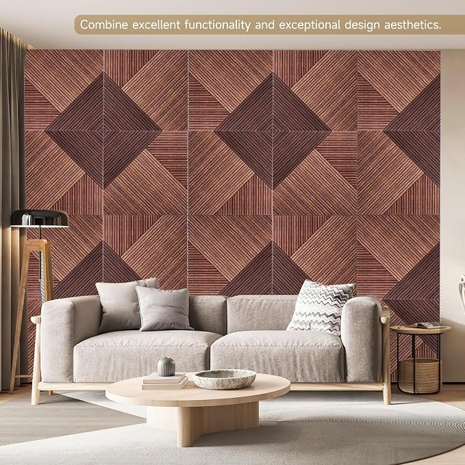 Acoustic Wall Panels,6 Pack,23.6"x23.6",Red Sandalwood | Peel and Stick Wall Panels,Decorative 3D UV Printing with Wood Print,High-Density 100% Polyester Fiber Sound Absorbing Panels - Image 4