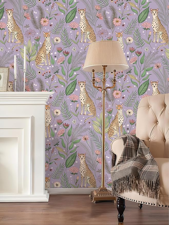 Floralplus Peel and Stick Wallpaper Floral Leopard Wallpaper Renter Friendly Removable Tropical Animal Wallpapers for Bathroom Boho Cheetah Textured Contact Paper for Countertop 17.5 x 393 in - Image 3