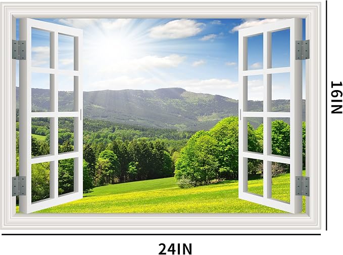 FLFK Fake Window Wall Sticker - Landscape Faux Window Wall Mural for Wall Decor, Stick and Peel Wall Decals,16"x24" - Image 2