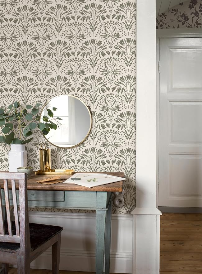 Vintage Tulip Floral Peel and Stick Wallpaper Retro Gray Contact Paper | 17.3in X 118in Tulip Flowers Self Adhesive Wallpaper Dark Botanical Removable Wallpaper for Bedroom Accent Wall Decor - Image 6