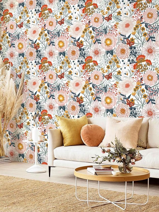 Dimoon Floral Wallpaper Peel and Stick Wallpaper Boho Retro Contact Paper 17.3''x385'' White Bohemian Vintage Removable Wall Paper Renter Friendly Waterproof Wall Mural Bedroom Bathroom Vinyl - Image 8