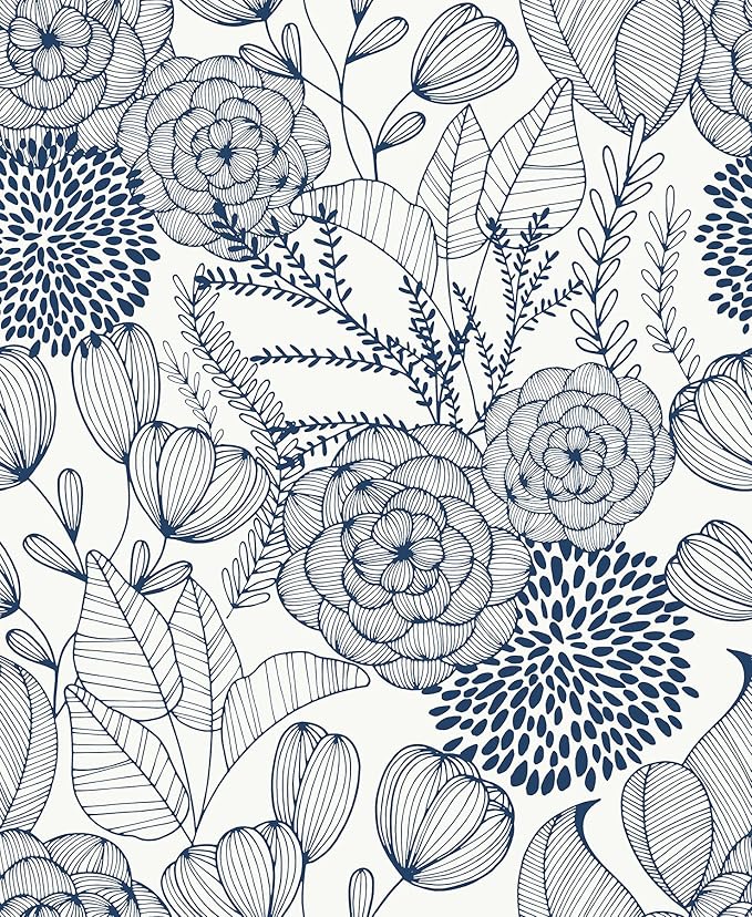NuWallpaper by WallPops NUS3830 Navy Secret Garden Peel & Stick Wallpaper, Blue by NuWallpaper