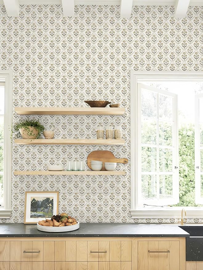Dimoon 17.3''x197'' Peel and Stick Wallpaper Floral Beige Boho Neutral Cute Contact Paper Vintage Village Country Cottage Wallpaper Farmhouse Renter Friendly Geometry Waterproof Kitchen Bedroom - Image 6