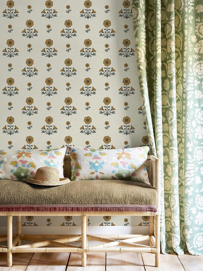 Vintage Floral Wallpaper Floral Peel and Stick Wallpaper for Bathroom 393"×17.3" Daisy Wall Paper Yellow and Green Cottagecore Contact Paper for Nursery Kitchen Self-Adhesive Vinyl Waterproof - Image 5