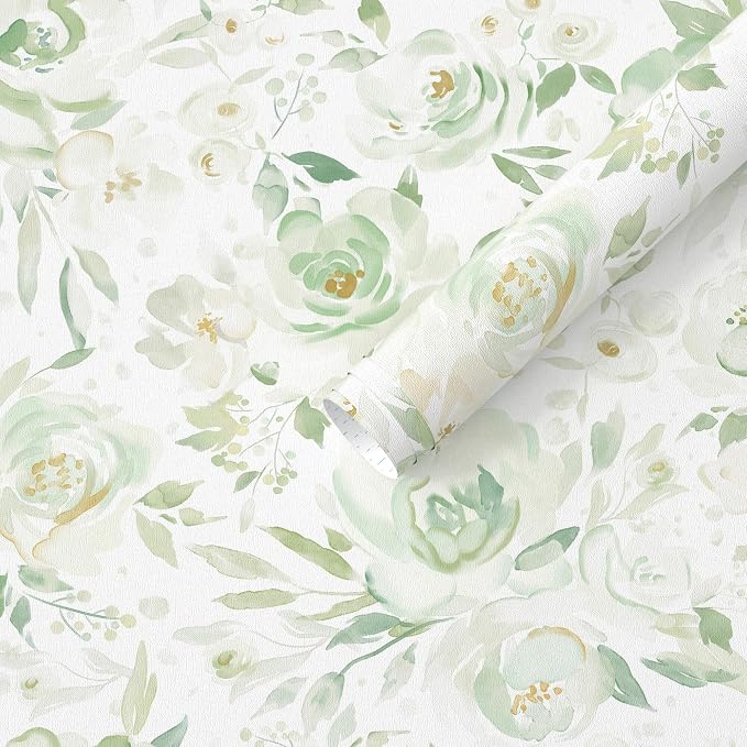 Ismoon Green Floral Peel Stick Wallpaper Boho Stick on Wallpaper | Watercolor Contact Paper for Cabinet Removable Self Adhesive Vinyl Wallpaper for Girl Bedroom Accent Wall Decor 17.3x393in - Image 9