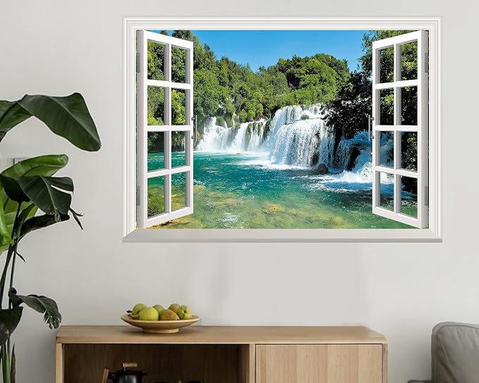FLFK Fake Window Wall Sticker - Waterfall Faux Window Wall Mural for Wall Decor, Stick and Peel Wall Decals,24"x16" - Image 4