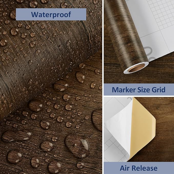 WESTICK Countertop Contact Paper Wood Peel and Stick Wallpaper for Office Desk Brown Wood Grain Contact Paper for Cabinets Self Adhesive Kitchen Countertop Peel and Stick Wooden Wallpaper 394" x 15.8" - Image 7