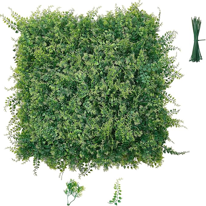 VEVOR Artificial Plant Wall, 12PCS 20 x 20 in Artificial Boxwood Panels, Sun Protection Greenery Backdrop Privacy Hedge Fence, Fake Grass Screen for Wedding, Indoor, Outdoor Garden, Backyard,Ferns by VEVOR