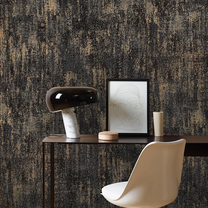 JiffDiff Vintage Metallic Peel and Stick Wallpaper Industrial Metallic Concrete Wall Paper Modern Stick on Wallpaper Self Adhesive Contact Paper(17.3" x 400" Black Gold) by wallpaper