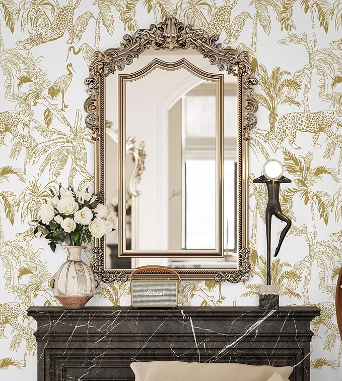 Heroad Boho Leopard Peel and Stick Wallpaper White and Gold Contact Paper Jungle Animal Wall Paper Removable Self Adhesive Wallpaper for Bedroom Entryway Cabinet Bathroom Waterproof Vinyl 17.3"x78.7" - Image 4