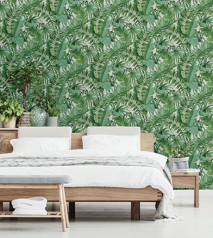 NuWallpaper Maui Peel and Stick Wallpaper, Green Tropical Leaf Removable Contact Paper for Walls, Self Adhesive Wall Covering for Bedroom Living Room Accent Wall - Image 2