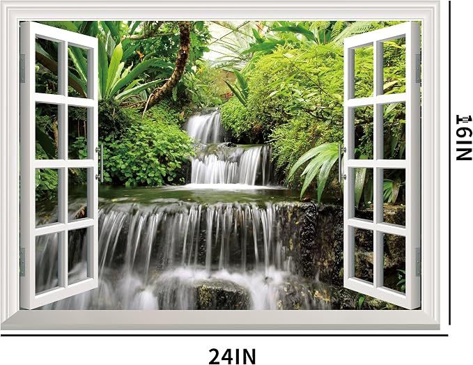 FLFK Fake Window Wall Sticker - Waterfall Faux Window Wall Mural for Wall Decor, Stick and Peel Wall Decals,16"x24" - Image 2
