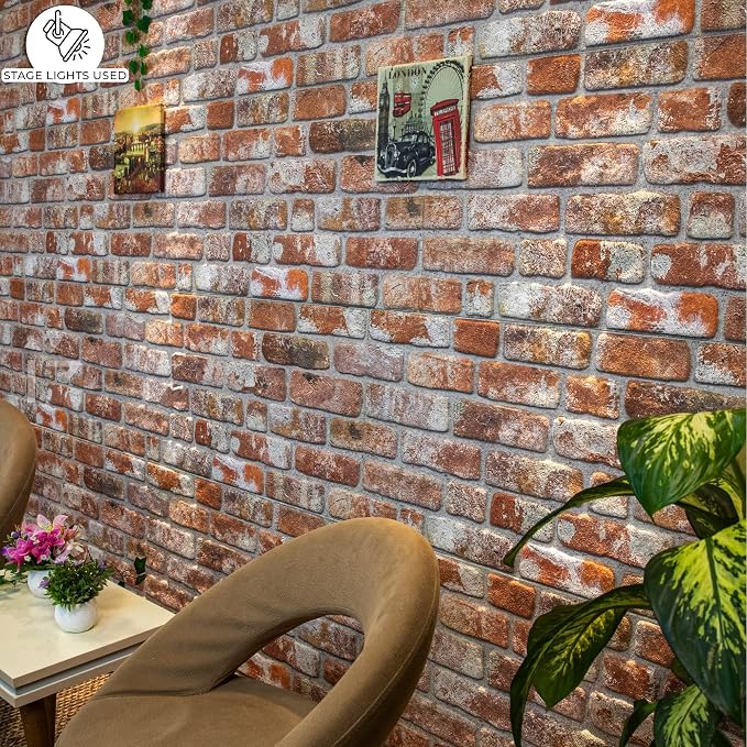 Dundee Deco 3D Wall Panels Faux Brick - Cladding, Red Grey Brown Stone Look Wall Paneling, Styrofoam Facing for Living Room, Kitchen, Bathroom, Balcony, Bedroom, Set of 5, Covers 27 sq ft - Image 6
