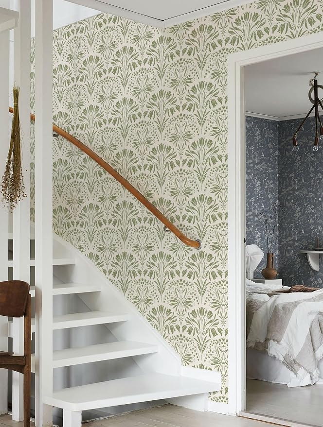 Green Tulip Floral Peel and Stick Wallpaper Retro Green Contact Paper | 17.3in X 118in Vintage Tulip Flowers Self Adhesive Wallpaper Boho Botanical Removable Wallpaper for Livingroom Decor - Image 7