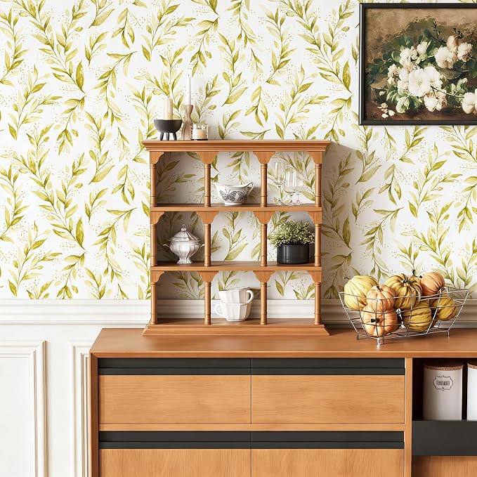 Livebor Leaf Peel and Stick Wallpaper Olive Leaf Contact Paper17.7in x 118.1in Sage Floral Wallpaper Peel and Stick Floral Leaves Contact Paper Modern Farmhouse for Bedroom Neutral Decorative - Image 8