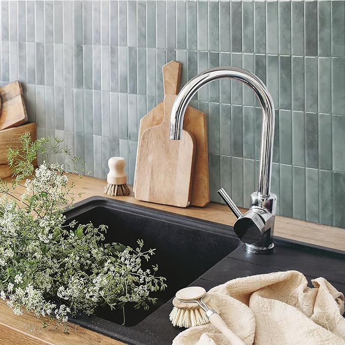 Smart Tiles Peel and Stick backsplash, Stacked Frost Gray, 11.43"x9" | Pack of 5 (3.5 sq ft), Glossy, Heat/Moisture Resistant, Low VOC, Kitchen/Bathroom, Renter Friendly, Made in Canada - Image 2