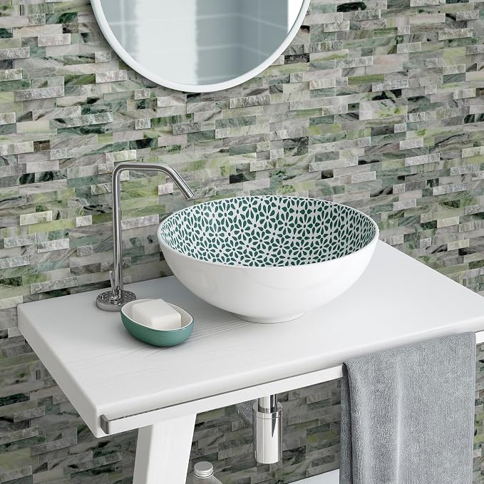 SUNWINGS 5-Sheet Peel and Stick Mosaic Natural 3D Stone Self Adhesive Marble Tiles, 11.5" x 10.7" Stick on Backsplash for Kitchen Bathroom Fireplace Vanity, Emerald Green - Image 7