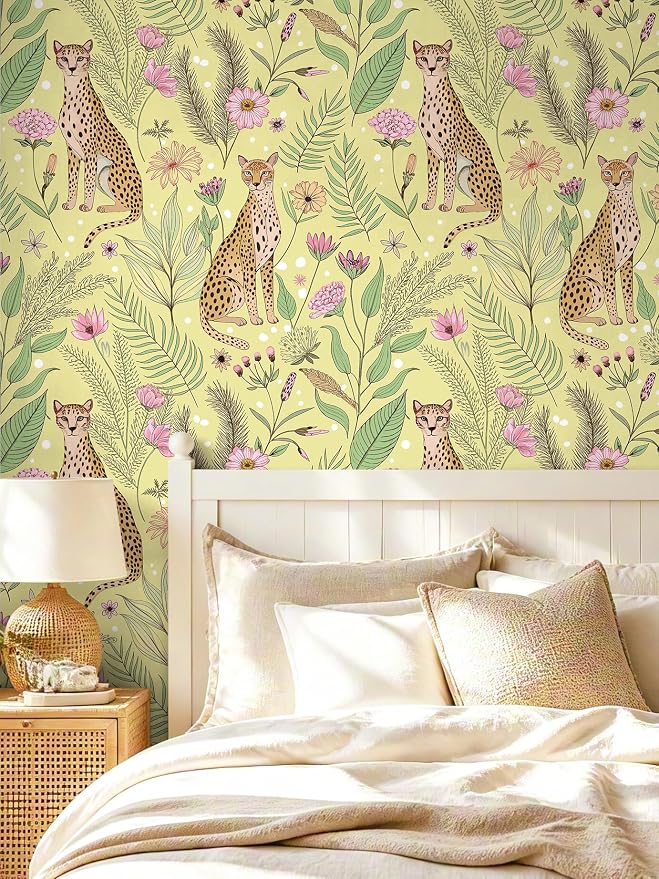 Floralplus Peel and Stick Wallpaper Floral Cheetah Wallpaper | Removable, Stick On, Renter Friendly Wallpaper, Boho Tropical Leopard Contact Paper for Living Room, 17.5 x 118 in - Image 9