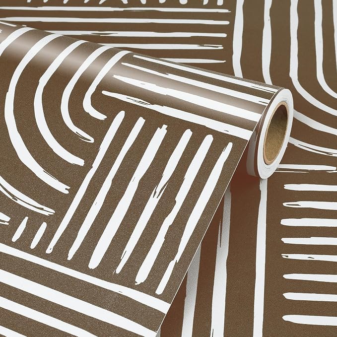 Livelynine Brown Geometric Wallpaper Peel and Stick Bold Abstract Wallpaper Living Room Accent Wall Paper Removable Minimalist Mid Century Modern Contact Paper for Cabinets Self Adhesive 17.5x78.8 - Image 7