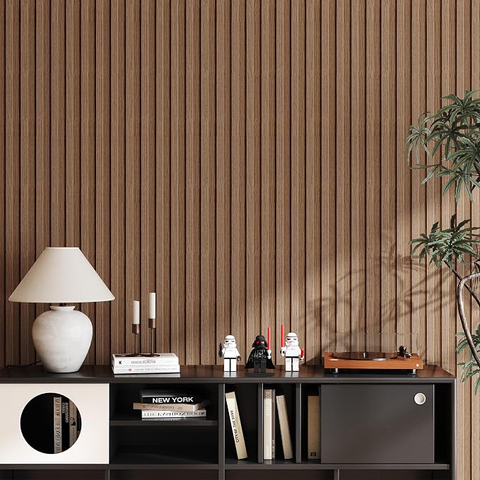 Light Walnut Peel and Stick Slat Wall Panels,Wood Grain Paneling | (118"x15.75",13Sq.ft)Self-Adhesive,Soundproof,Waterproof,Art,3D,Faux Wood Panels,for Bedroom,Bathroom,Entryway, Ceilings - Image 2