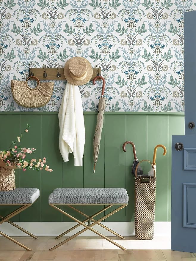 Dimoon Boho Peel and Stick Wallpaper Vintage Damask Floral Contact Paper 394''x17.3'' Sage Green Leaf Botanical Wallpaper Renter Friendly Cottage Core Wall Paper for Bedroom Bathroom Decor Vinyl - Image 9