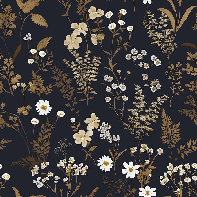 Laatse Floral Leaf Vintage Wallpaper Peel and Stick 17.5" x 118", Dark Gold | Self Adhesive/Removable/Waterproof/Thick Vinyl Contact Paper for Bathroom Bedroom Shelf Cabinet Drawer,Prepasted,Easy Peel by Laatse