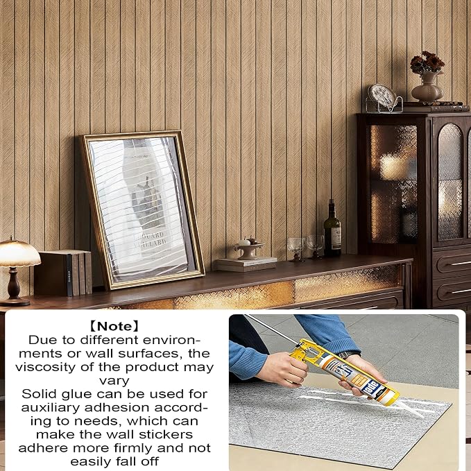 Chejiaye Peel and Stick 3D Wall Panel -15.75"x118"Soundproof Self-Adhesive Wall Sticker, Removable Thick PVC Slat Contact Paper for Kitchen Bedroom,Ceiling Wall Decoration Wood Grain (Light Grey) - Image 6