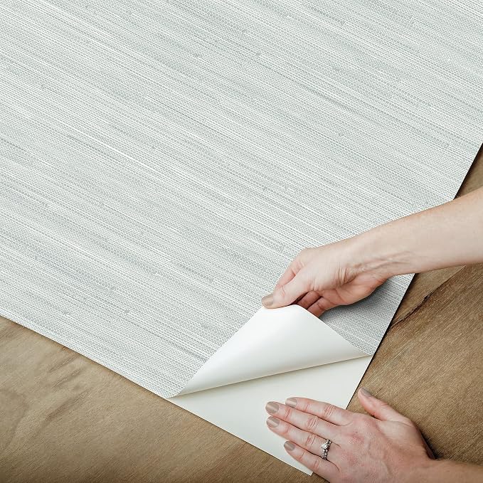 NuWallpaper x Social Social Whisper Blue Classic Faux Grasscloth Peel & Stick Wallpaper - Image 6