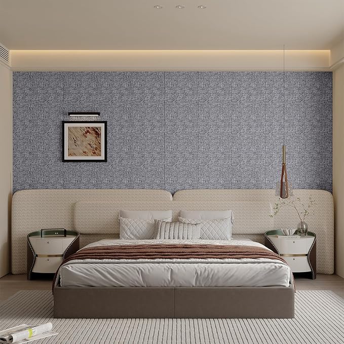 Yutianli 3D Wall Panel Peel and Stick Soundproof Foam Linen Wall Cloth Grey 16.7"x118" Self-Adhesive Decorative Wallpaper Anti-Collision Wall Padding - Image 4
