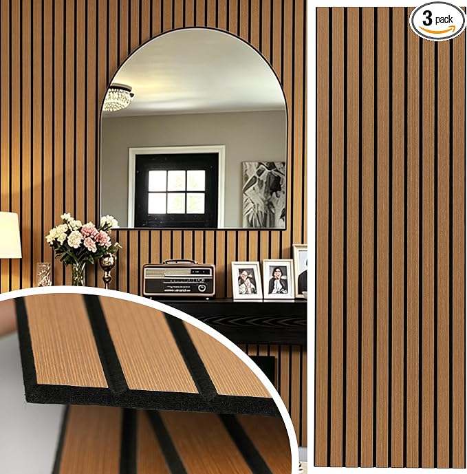 Safiyya 3-Piece 3D Thick Wood Slat Wall Panels for Interior Wall Decor 15.7 "x35.4", Self-Adhesive Acoustic Wall Panels for Stylish Decor and Noise Reduction, Teak by SAFIYYA
