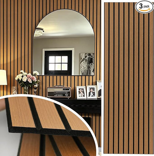 Safiyya 3-Piece 3D Thick Wood Slat Wall Panels for Interior Wall Decor 15.7 "x35.4", Self-Adhesive Acoustic Wall Panels for Stylish Decor and Noise Reduction, Teak by SAFIYYA