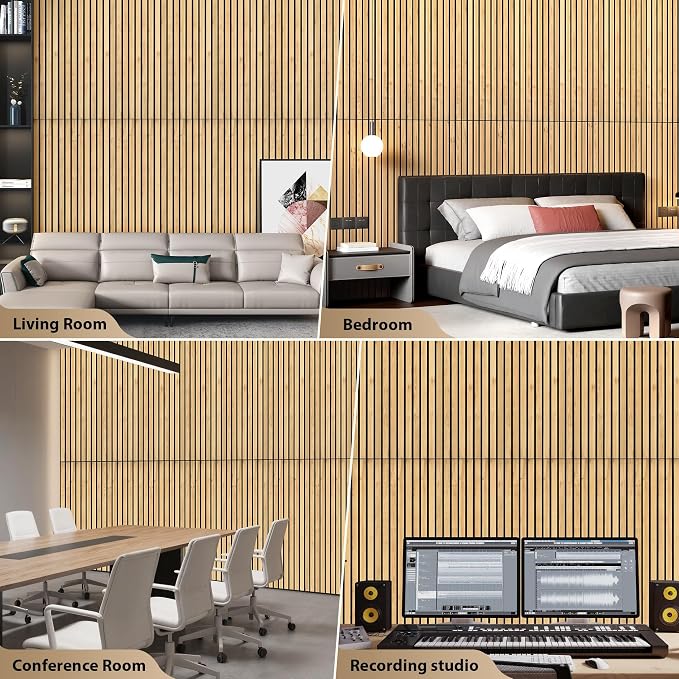 INMOZATA 8 Pack Peel and Stick Acoustic Wood Slat Wall Panels Nature Oak | 3D Fluted Textured, Soundproof Accent Wall Paneling for Interior Wall Decor Fireplace Living Room Bedroom Office, 11.8"x23.6" - Image 6