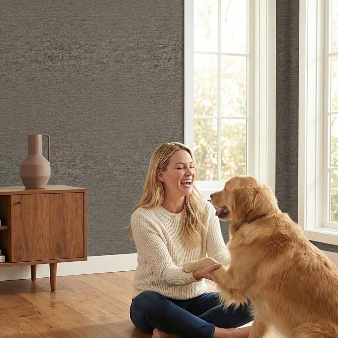 WADILE Grasscloth Peel and Stick Wallpaper 15.7in x 78.7in, Textured Contact Paper for Cabinets, Faux Linen Wall Paper Pull and Stick, Fabric Vinyl Wallpaper Self Adhesive Brown Gray | Textured contact paper, Faux linen, Vinyl material, Cabinets, Self ... - Image 9