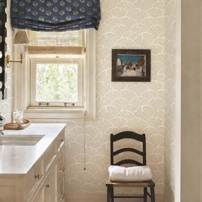 Dimoon Peel and Stick Wallpaper Boho Beige Contact Paper Neutral Cottage Wallpaper Farmhouse Leaf Morden Renter Friendly Removable Wall Paper Botanical for Bathroom Kitchen Bedroom Vinyl 197" x 17.3" - Image 7