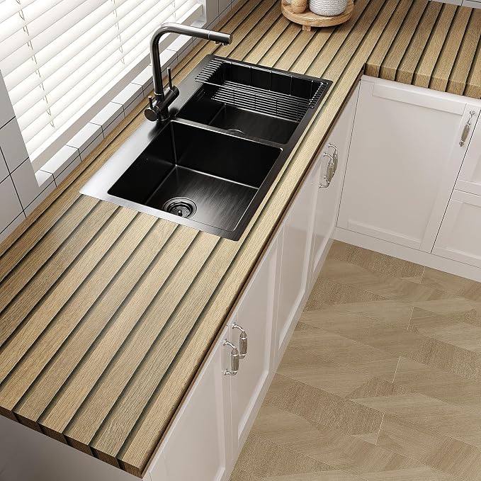 VEELIKE Slat Wood Contact Paper Wood Wallpaper Peel and Stick for Walls Countertops Waterproof Self Adhesive Brown Wood Vinyl Wall Panel 15.7''x354'' Removable Wood Wall Paper for Bathroom Kitchen - Image 8