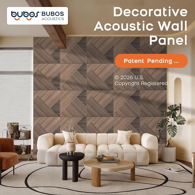 BUBOS 6 Pack Wood Wall Panel,23.6"x23.6" Peel and Stick Faux Acousitc Panel | Luxury Walnut Woodgrain Textured Panel for Wall & Home Decor - Self Adhesive Sound Absorbing for Studio,Office, Living Room - Image 2