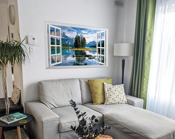 FLFK Fake Window Wall Mural - Trees in The Lake Faux Window Wall Sticker for Wall Decor, Peel and Stick Wall Decals,48"x32",Set of 2 Sheets - Image 6