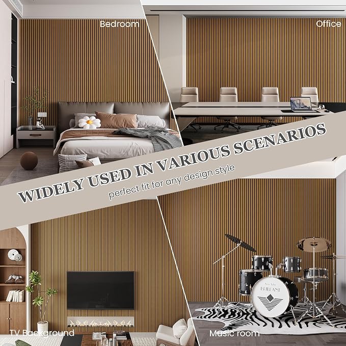 2 Pack Wood Salt Acoustic Wall Panels 94" x 23.6" x 0.8", Natural Oak | 3D Fluted Soundproof Wooden Wall Panel, Sound-absorbing Wall Decor for Home Theater Studio Office Bedroom - Image 3