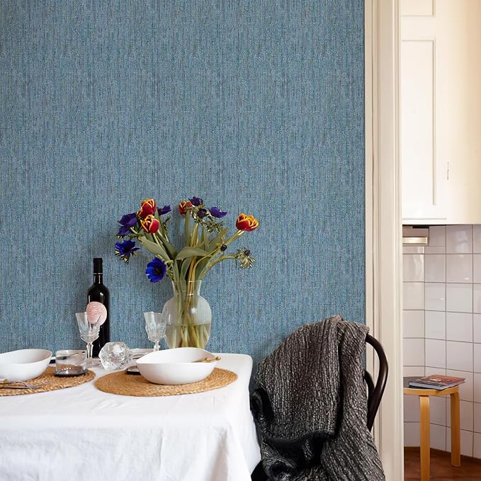 JiffDiff Woven Wallpaper Peel and Stick 17.3" 400x 0 Colorful Paint Grasscloth Contact Paper Textured Waterproof Self Adhesive Stick on Wallpaper(48 sq.ft Dark Blue) - Image 5