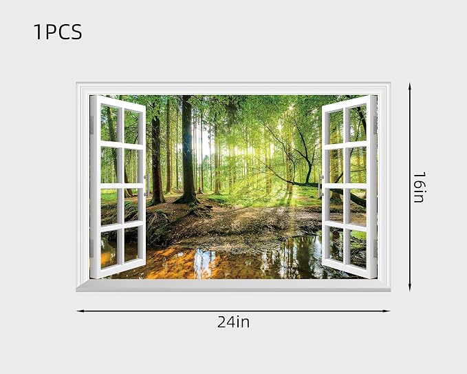 FLFK Fake Window Wall Sticker - Forest Jungle Faux Window Wall Mural for Wall Decor, Stick and Peel Wall Decals,24"x16" - Image 2