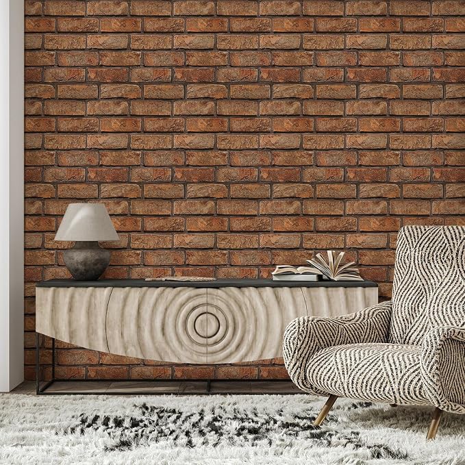 COMSTICKC 3D Peel and Stick Faux Brick Wall Panels for Quick DIY Wall Decor | Brown, 10 Pcs 11.8" x 11.8", Not Real Brick, Small Size Brick, Lightweight Thin PVC Decorative Wall Sticker, Cover 9.7 sq ft - Image 2