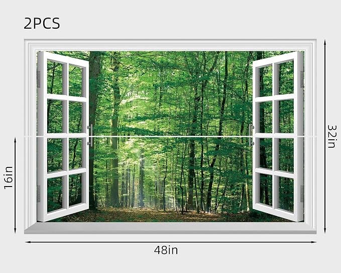 FLFK Fake Window Wall Mural - Jungle Faux Window Wall Sticker for Wall Decor, Stick and Peel Wall Decals,48"x32",Set of 2 Sheets - Image 2