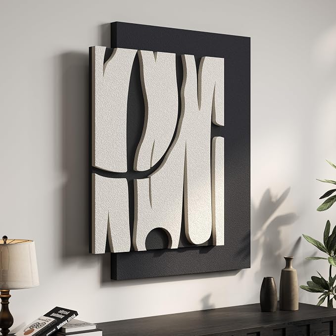 3D Black and White Abstract Wall Art, Modern Textured Artwork for Walls | Sandstone Textured Paintings, Abstract Line Design, Living Room Bedroom Dining Room Office Decor by Cuspin