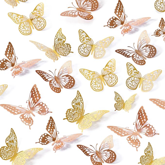 SAOROPEB 3D Butterfly Wall Decor, 48 Pcs 4 Styles 2 Color 3 Sizes, Removable Metallic Wall Sticker Room Mural Decals for Kids Bedroom Nursery Classroom Party Decoration (2 Color) | 4 Styles 2 Color 3 Sizes, Removable Metallic Wall Sticker Room Mural De... by SAOROPEB