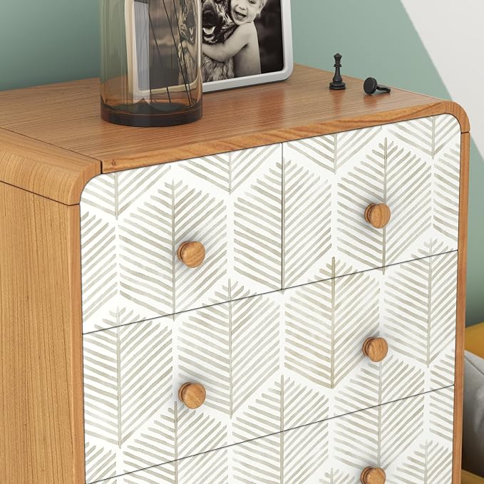 OSECAGE Geometric Peel and Stick Wallpaper Boho Contact Paper 17.3''×118'' | Modern Self Adhesive Wallpaper Removable White and Beige Wall Paper Decorative for Bedroom Bathroom Cabinets Decor Vinyl Roll - Image 7