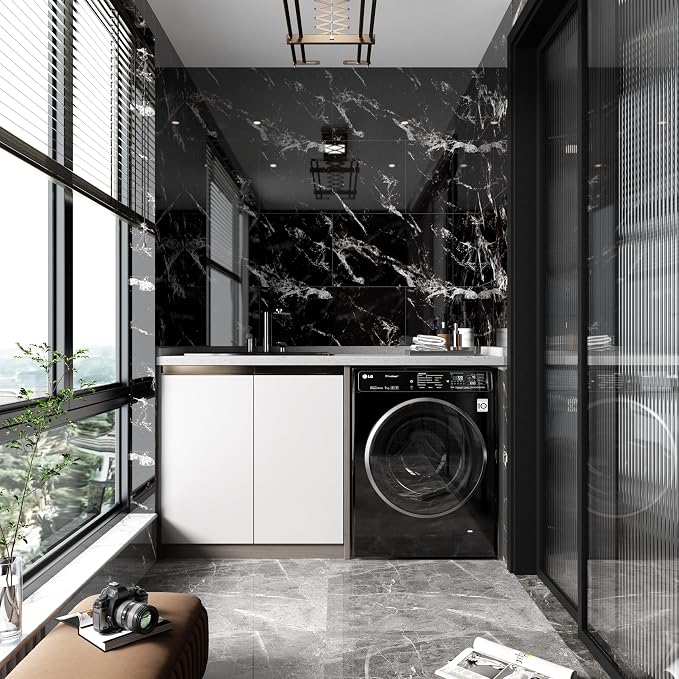 Haimin 3D Wall Panels Peel and Stick Marble Tile Look 10 Pack Waterproof | Lightweight, each 23.6x11.8in, total 19.4 sq ft. Kitchen&bath backsplash, bedroom/living rm decor. faux marble tile Black - Image 3
