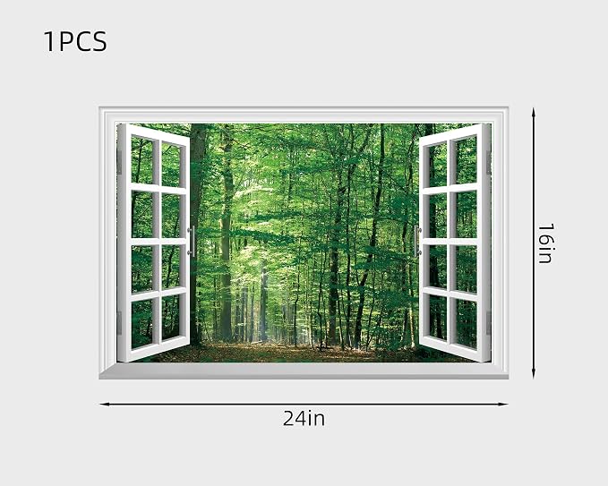 FLFK Fake Window Wall Sticker - Jungle Faux Window Wall Mural for Wall Decor, Stick and Peel Wall Decals,24"x16" - Image 2