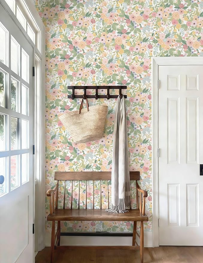 Ismoon Peel and Stick Wallpaper Boho Pink Floral Contact Paper 16.1" x 78.7"Removable Self-Adhesive Stick on Wall Paper for Cabinets Girls Renter Friendly Vinyl Decor - Image 5